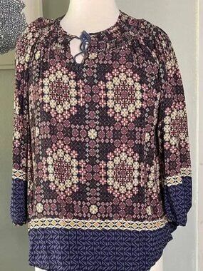 Geometric Floral Long Sleeve Blouse